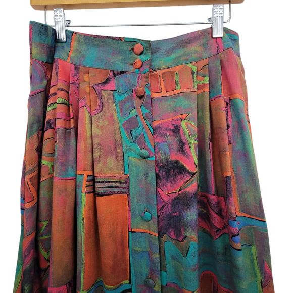 Vintage INGROUP LTD Abstract Pattern Button Midi Skirt W/Pockets Size 12 - Picture 3 of 7